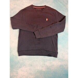 Tommy Hilfiger Men’s Large Navy Crewneck Sweatshirt TH Chest Patch Pullover